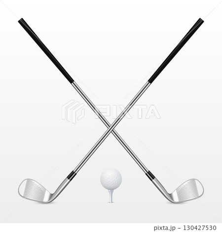 Vector 3d Realistic Crossed Golf Clubs with Ball on Tee, Isolated. Professional Golf Equipment for Tournament, Training, Championship , Sport Concept. Golf Design Template Vector 3d Realistic Crossed Golf Clubs with Ball on Tee, Isolated. Professional Golf Equipment for Tournament, Training, Championship , Sport Concept. Golf Design Template 130427530