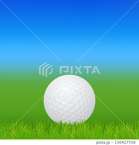 Vector 3d Realistic Golf Ball on Green Grass with Blue Sky Background. Design Template for Golf Tournament, Sports Poster. Outdoor Summer Event, Golf Club Promotion, Competition Banner Vector 3d Realistic Golf Ball on Green Grass with Blue Sky Background. Design Template for Golf Tournament, Sports Poster. Outdoor Summer Event, Golf Club Promotion, Competition Banner 130427556