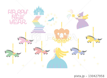 シンデレラを題材にした午年の可愛い年賀状素材 シンデレラを題材にした午年の可愛い年賀状素材 130427958