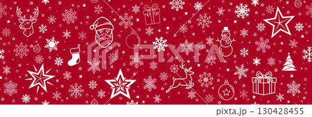 Festive Christmas Seamless Pattern with Holiday Icons for Gift Wrapping and Decoration 130428455