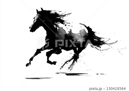 水墨画風の駆ける馬イラスト 水墨画風の駆ける馬イラスト 130428564