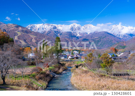 【秋素材】秋の白馬村・大出公園から見る三段紅葉の風景【長野県】 【秋素材】秋の白馬村・大出公園から見る三段紅葉の風景【長野県】 130428601