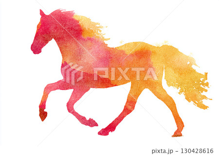 水彩風の駆ける馬イラスト 130428616