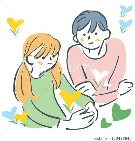 悩む子供を見つめる大人　ストックイラスト素材 130428640