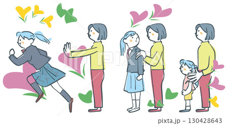 子どもの成長と親子の繋がり　セットのストックイラスト素材	 130428643