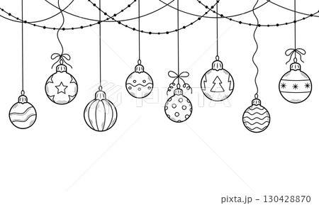 Set of hand-drawn christmas balls. Cute christmas bauble in doodle sketch style. Elements for decorating for the Christmas and New Year. Isolated vector illustration. 130428870