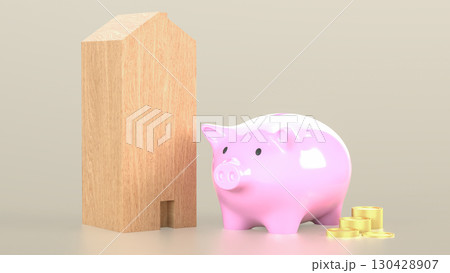 The Piggy Bank and House for saving or earn concept 3d Rendering. The Piggy Bank and House for saving or earn concept 3d Rendering. 130428907