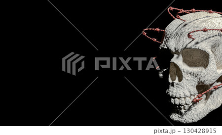 The Skull and barbed wire for Halloween or crime concept 3d Rendering. 130428915
