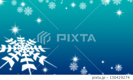 青いグラデーション背景に雪の結晶と星の装飾 130429274