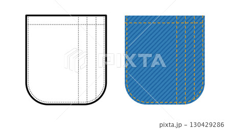 Pencil Pocket Rounded Top-stitched Patch Pocket Jeans technical fashion illustration. Flat apparel line template Pencil Pocket Rounded Top-stitched Patch Pocket Jeans technical fashion illustration. Flat apparel line template 130429286