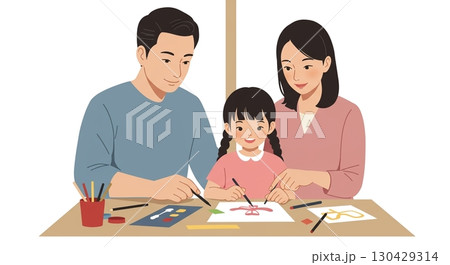 最高の才能！絵を描く子供を見守る親子の時間 130429314