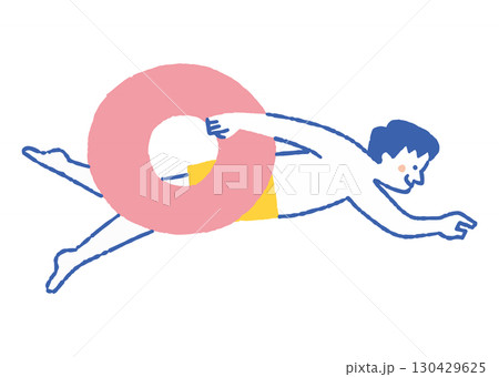 浮き輪を持って泳ぐ男性_色 浮き輪を持って泳ぐ男性_色 130429625