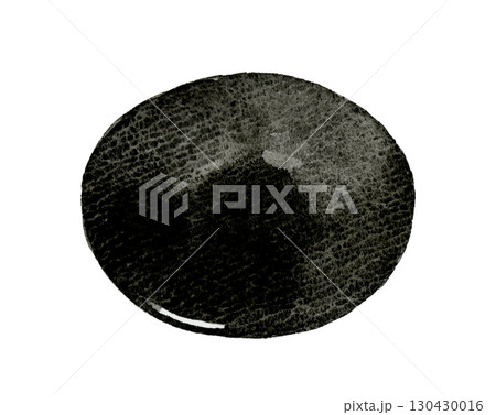 黒色のシンプルな丸い皿　食器・生活雑貨の手描き水彩イラスト素材 130430016