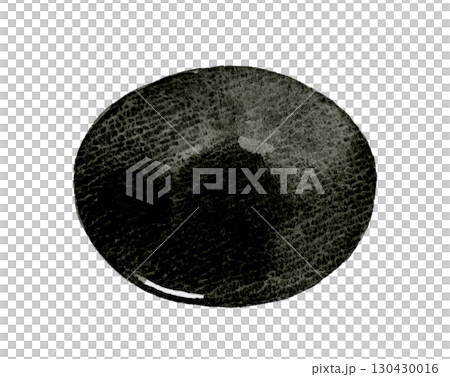 黒色のシンプルな丸い皿　食器・生活雑貨の手描き水彩イラスト素材 130430016