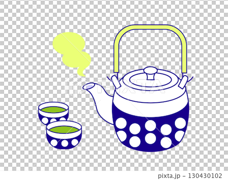 昭和復古茶杯和茶壺彩色插圖 130430102