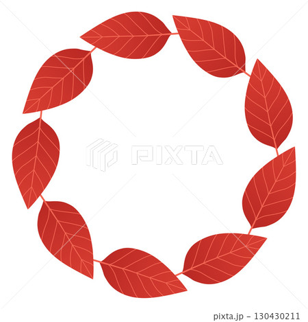 Autumn leaves circle frame. Round border made of fall leaves. The leaves are arranged in a circle. Vector flat isolated on white background. 130430211