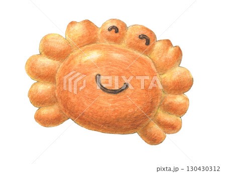 ニコニコパン　カニ　手描き水彩色鉛筆イラスト 130430312