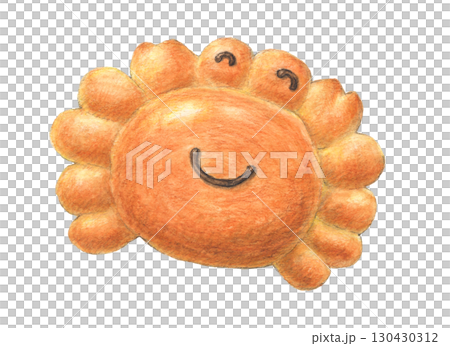 ニコニコパン　カニ　手描き水彩色鉛筆イラスト 130430312