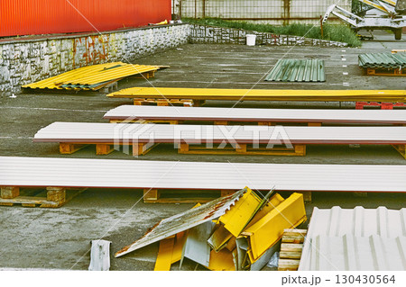 Cladding sheets profiles ready for sale from stock.Prepared for construction Cladding sheets profiles ready for sale from stock.Prepared for construction 130430564