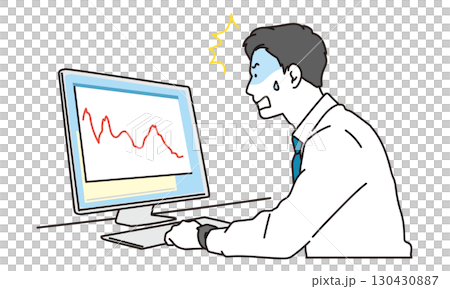 Illustration material of a businessman shocked at the downward trend of the graph 130430887