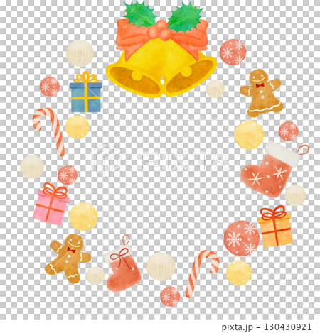 水彩で描いたクリスマスリースのイラストフレーム 130430921