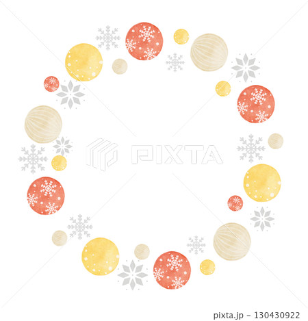 水彩で描いたクリスマスリースのイラストフレーム 130430922