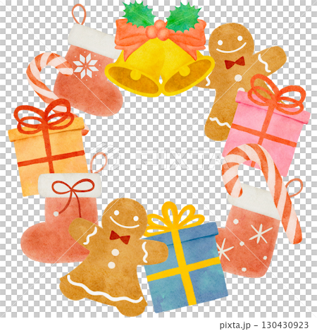 水彩で描いたクリスマスリースのイラストフレーム 130430923