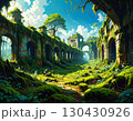 青空の下の植物に覆われた廃墟の古代の都市　ai生成画像 130430926