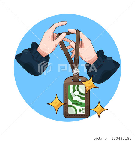 illustration of Hand Holding ID Card 130431186