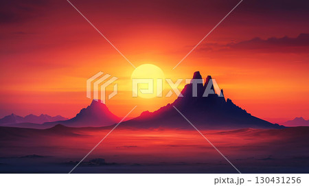 Landscape background stunning desert landscape featuring ancient rock formations under vibrant sunset. warm hues of orange and purple create serene atmosphere, perfect for nature lovers 130431256