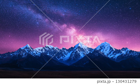 Landscape background Majestic glacier covered peaks under starlit sky, showcasing beauty of nature and cosmos. vibrant colors create serene and awe inspiring atmosphere Landscape background Majestic glacier covered peaks under starlit sky, showcasing beauty of nature and cosmos. vibrant colors create serene and awe inspiring atmosphere 130431279
