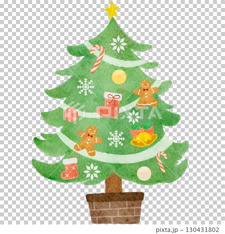 水彩で描いたクリスマスツリーのイラストのイラスト素材 [130431802