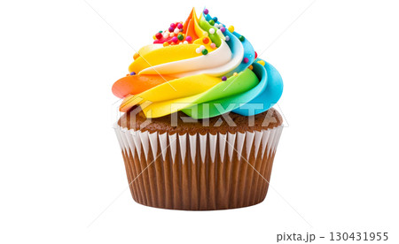 Delicious chocolate ice cream cone, a sweet and cool summer dessert, isolated on white. 130431955