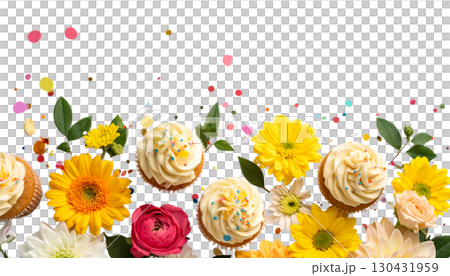 Flowers: Bright illustrations and flowers form a decorative border, isolated on a white background. Flowers: Bright illustrations and flowers form a decorative border, isolated on a white background. 130431959