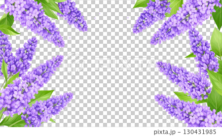 Colorful floral frame with pink and purple flowers, isolated on white background. 130431985