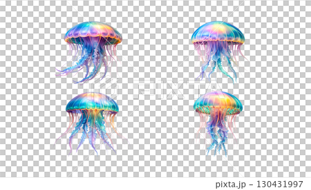 Underwater cartoon illustration of a magical jellyfish mushroom 130431997