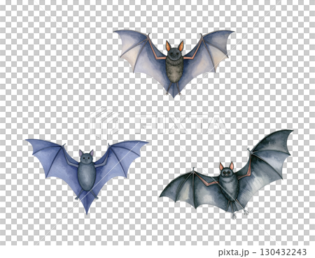 Spooky Halloween illustration with flying bats isolated on white background. Spooky Halloween illustration with flying bats isolated on white background. 130432243
