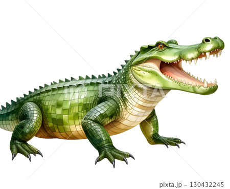 Large green reptiles including crocodiles, isolated on white background. 130432245