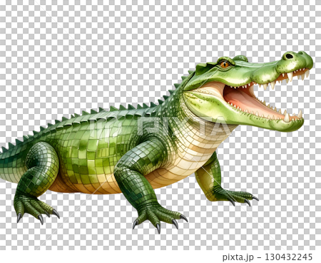Large green reptiles including crocodiles, isolated on white background. 130432245