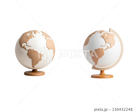 White background with 3D globe illustration showing continents. 130432248