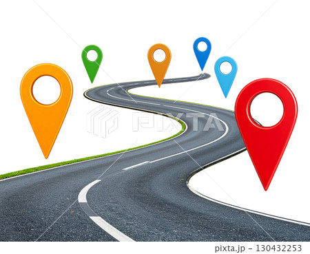 With a map of the asphalt highway separated on a white background. With a map of the asphalt highway separated on a white background. 130432253