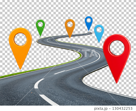 With a map of the asphalt highway separated on a white background. With a map of the asphalt highway separated on a white background. 130432253