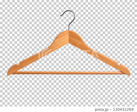 Wooden coat hanger with metal hook isolated on white background 130432269