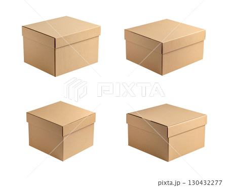 Brown cardboard boxes for shipping separated in different sizes on white background 130432277