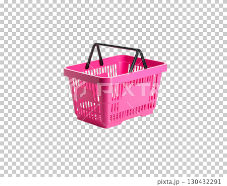 Pink plastic shopping basket isolated on white background 130432291