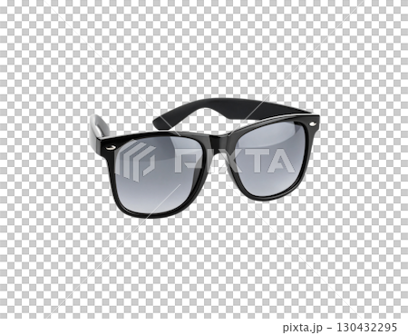 Black fashion sunglasses, dark lenses on a white background. 130432295