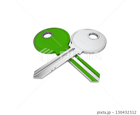 Isolated shiny metal key chain on white background. 130432312