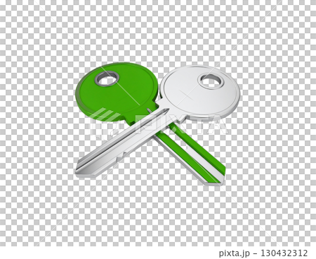Isolated shiny metal key chain on white background. 130432312