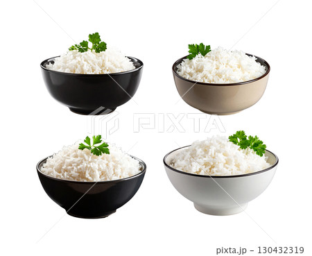 Delicious and healthy white rice isolated on white background. Delicious and healthy white rice isolated on white background. 130432319
