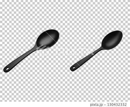 Silver metal kitchen utensils, including a spoon and fork, isolated on a white background Silver metal kitchen utensils, including a spoon and fork, isolated on a white background 130432332